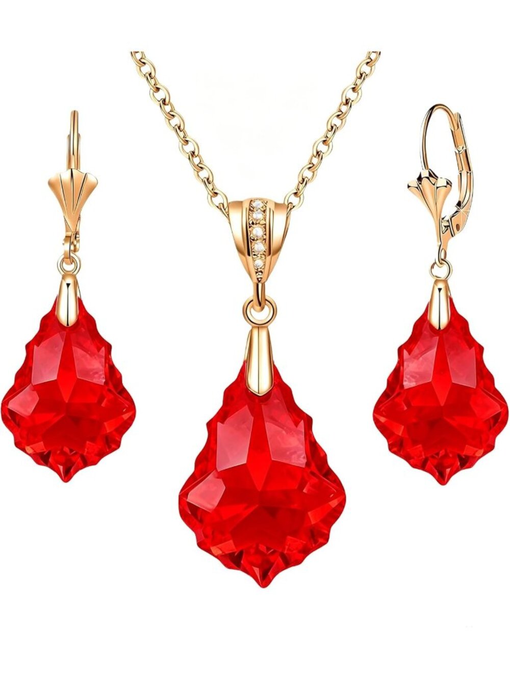 Women's Red Evevic Austrian Crystals Baroque Pendant Necklace Earrings